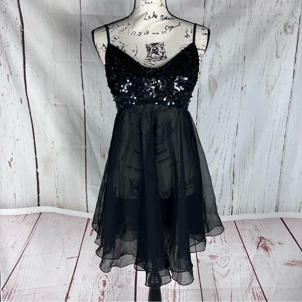Vintage Victoria’s Secret black sequin teddy negligee M EUC